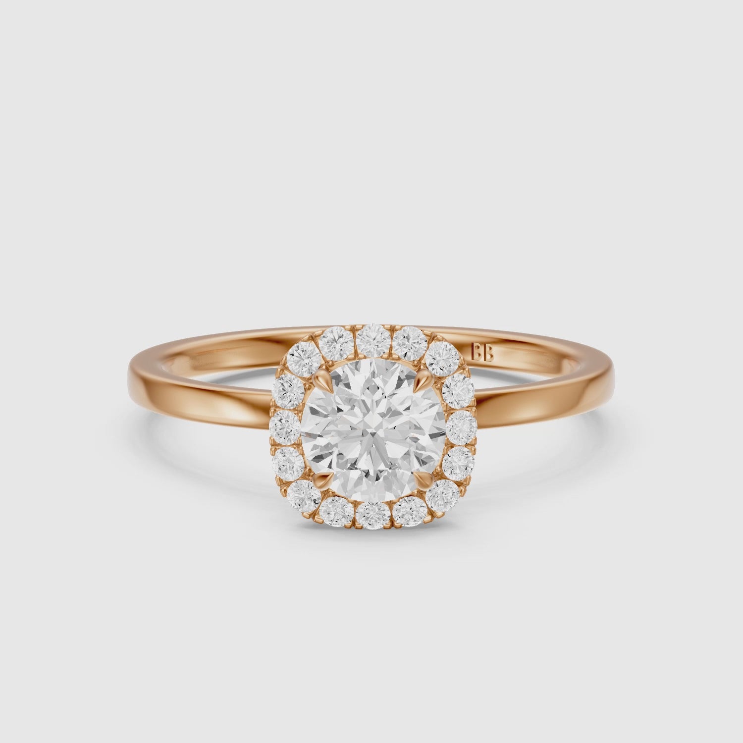 Load video: Stella Round Cut Halo Moissanite Diamond Engagement Ring