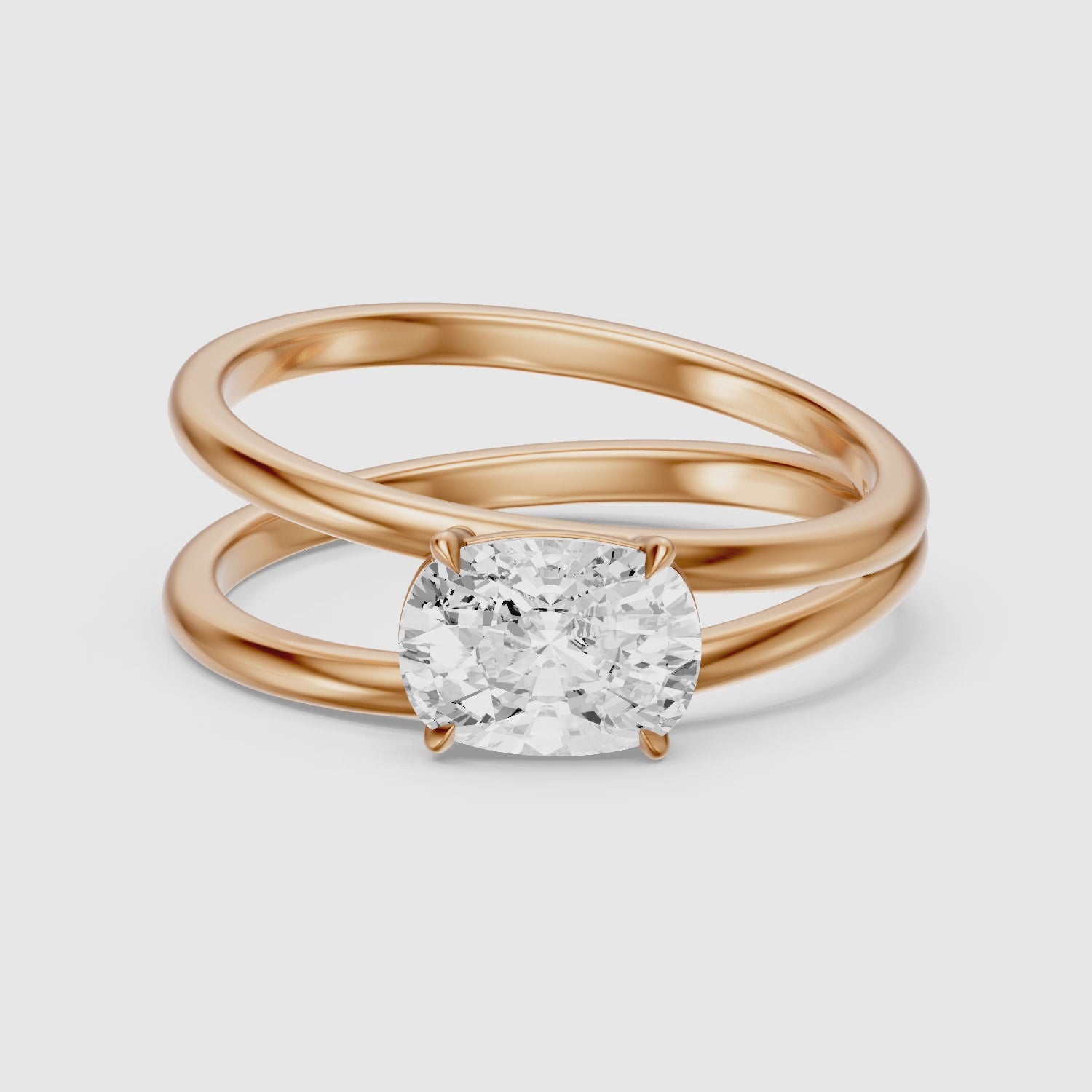 Load video: Zara Elongated Cushion Cut Lab Grown Diamond Ring with Split Crossover Shank