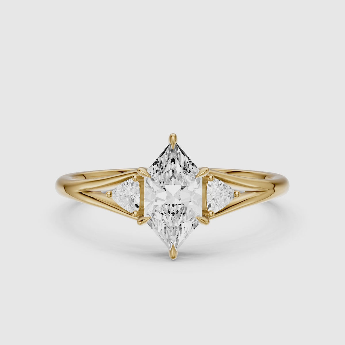 Load video: Mafalda Three Stone Dutch Marquise Lab Grown Diamond Ring with Trillion Side Stones