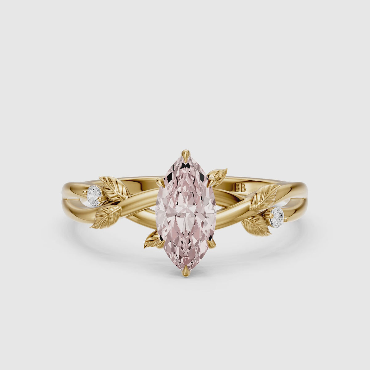 Load video: Dree Marquise Pink Lab Grown Diamond Leaf Vine Ring with Side Stones