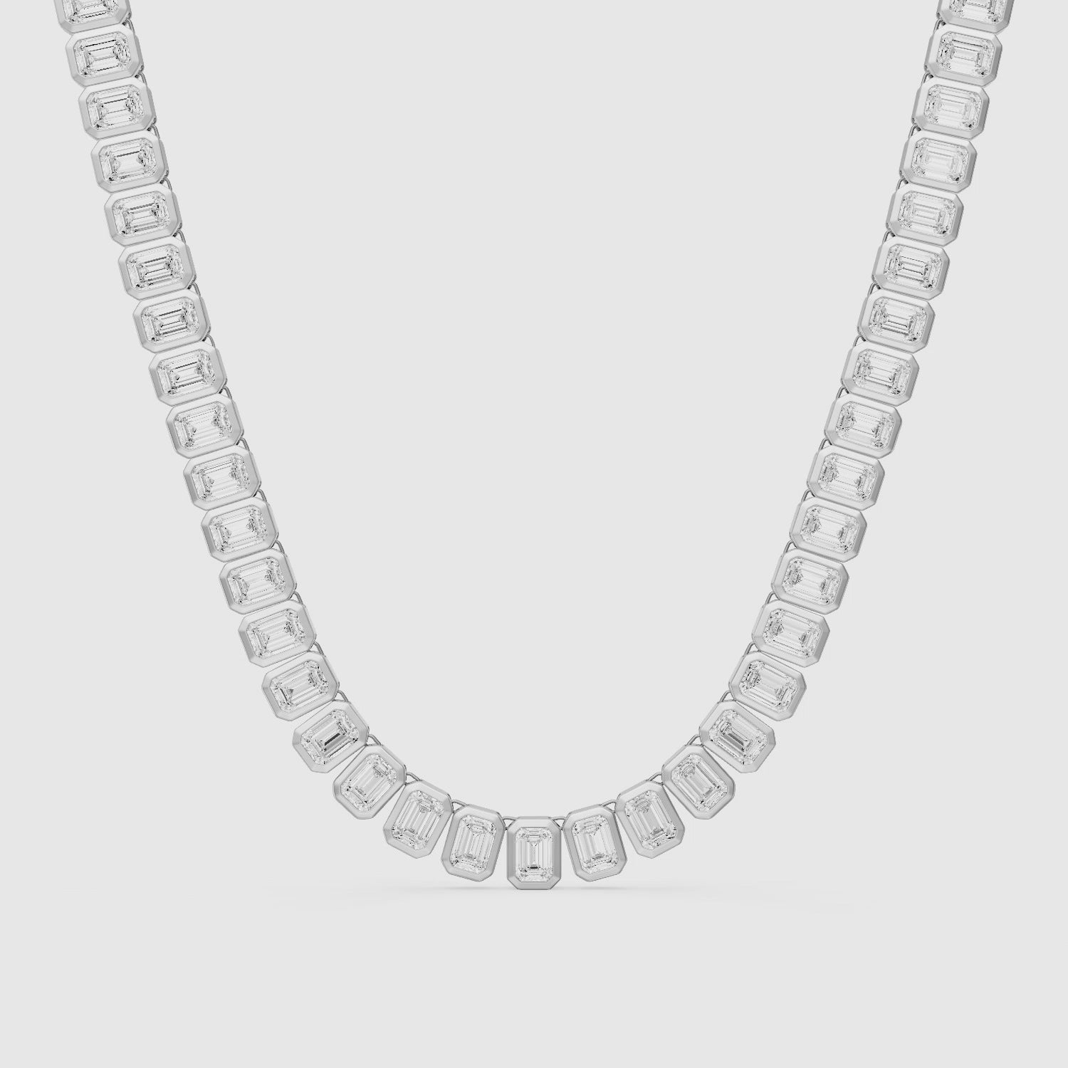 Load video: Liliana Emerald Lab Grown Diamond Graduated Bezel Set Tennis Necklace