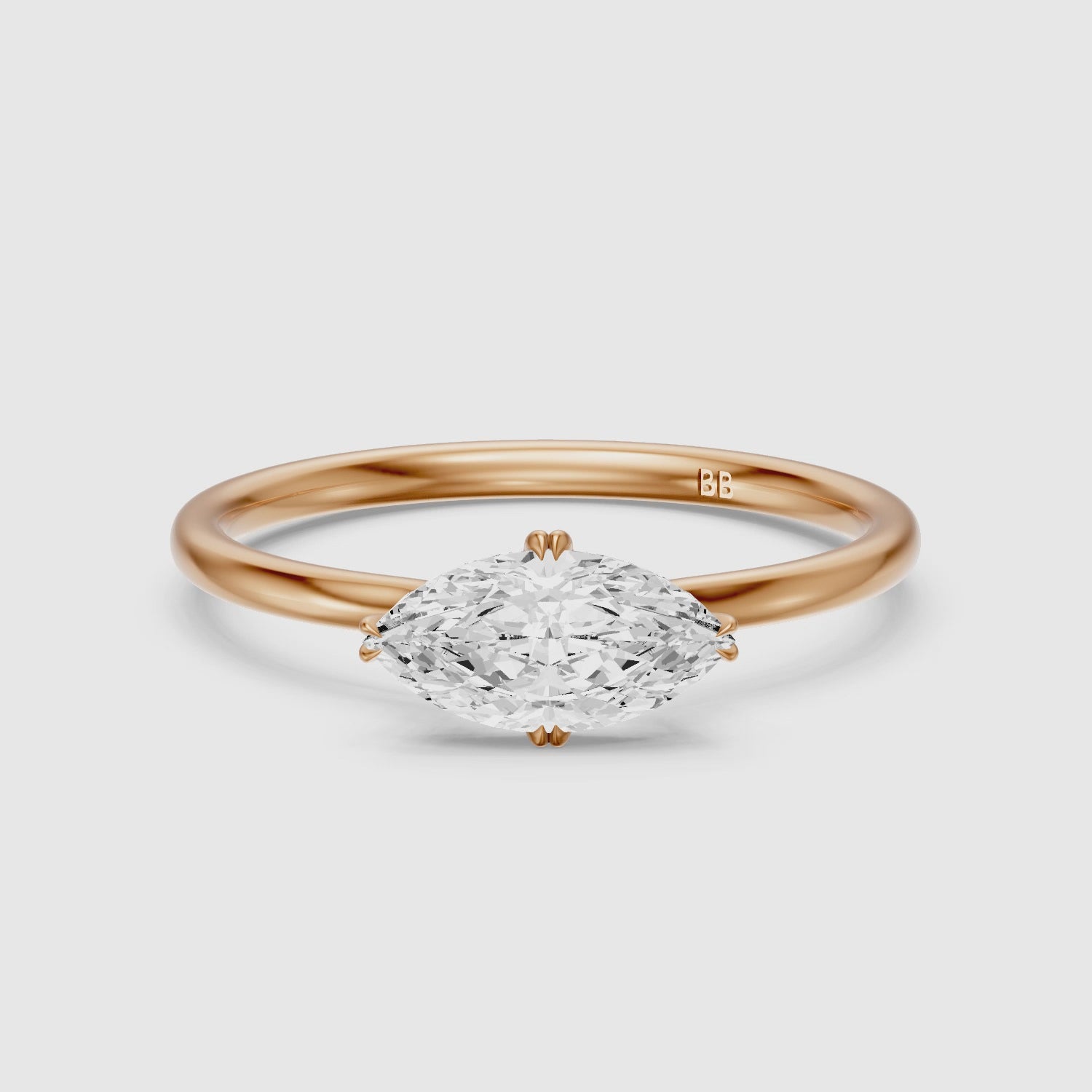 Load video: Vera East West Marquise Hidden Halo Lab Grown Diamond Ring with Double Claw Prong