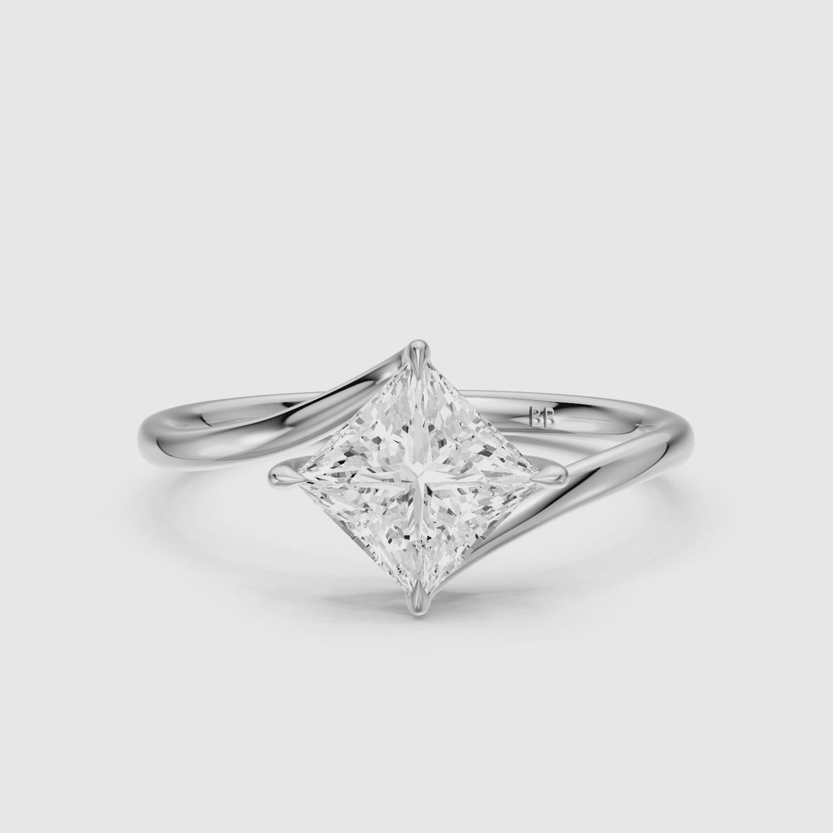 Load video: Tova Princess Cut Solitaire Bypass Lab Grown Diamond Engagement Ring