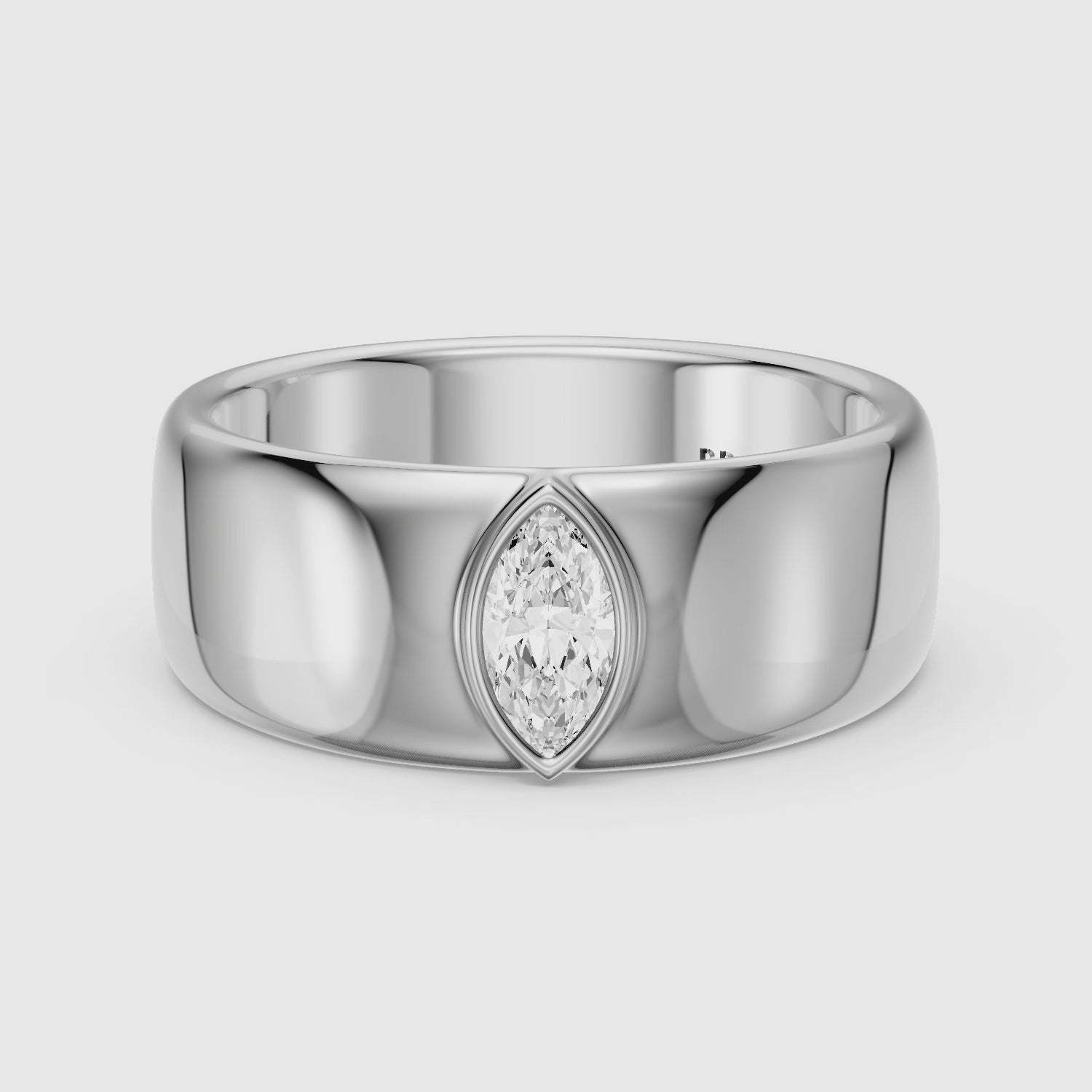 Load video: Chandler Marquise Cut Lab Grown Diamond Bezel Set Wide Cigar Band