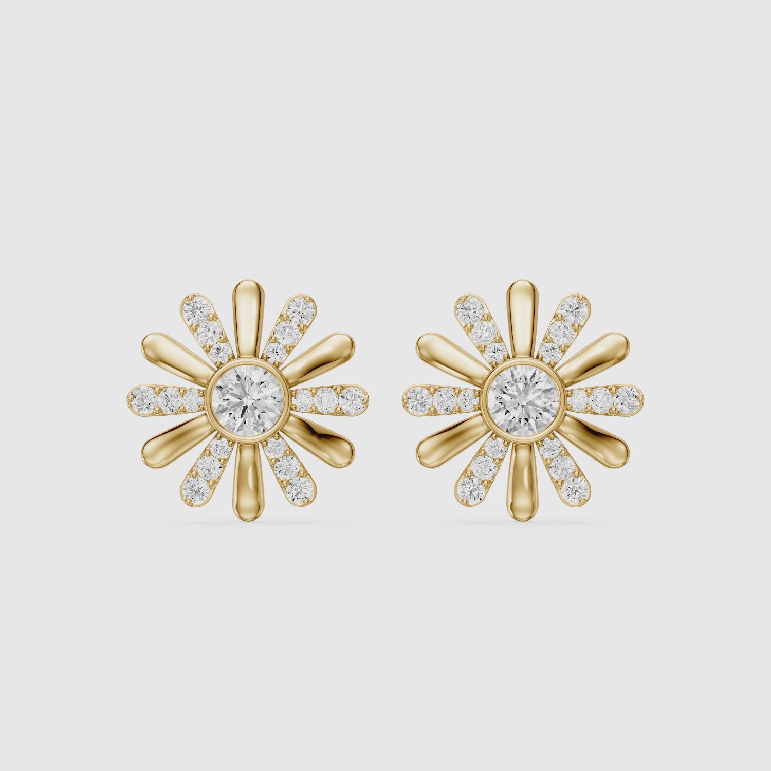 Load video: Zaria Round Shape Lab Grown Diamond Daisy Stud Earrings