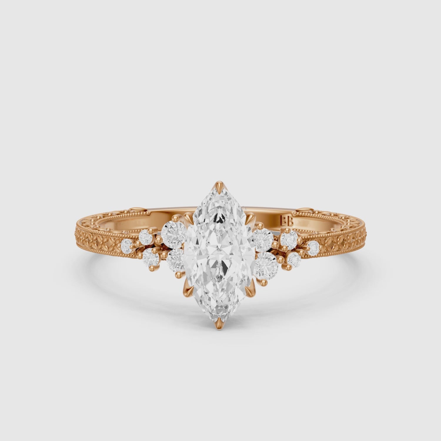 Load video: Amari Marquise Lab Grown Diamond Ring with Vintage Milgrain Band