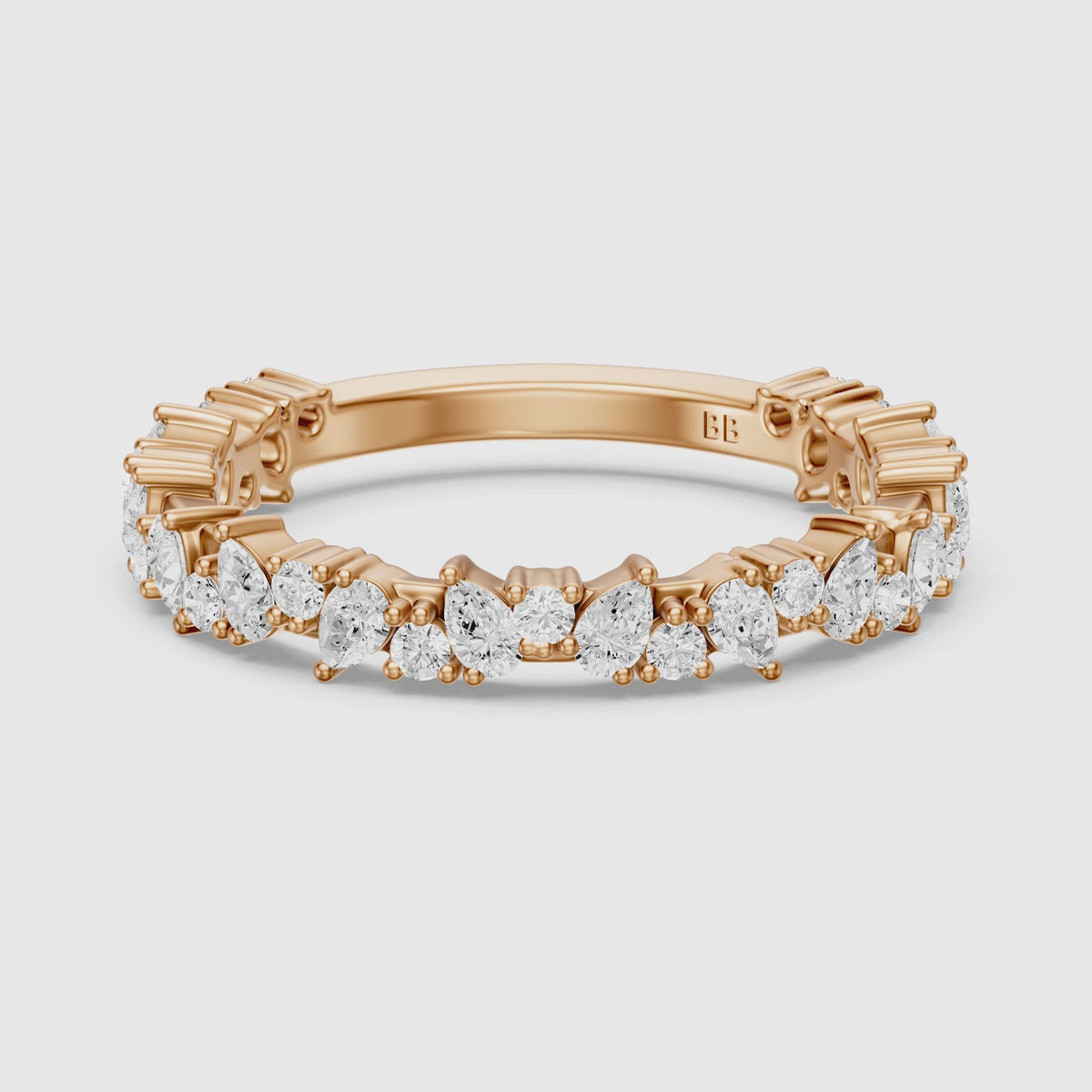 Load video: Lena Pear and Round Lab Grown Diamond Three Quarter Wedding Band