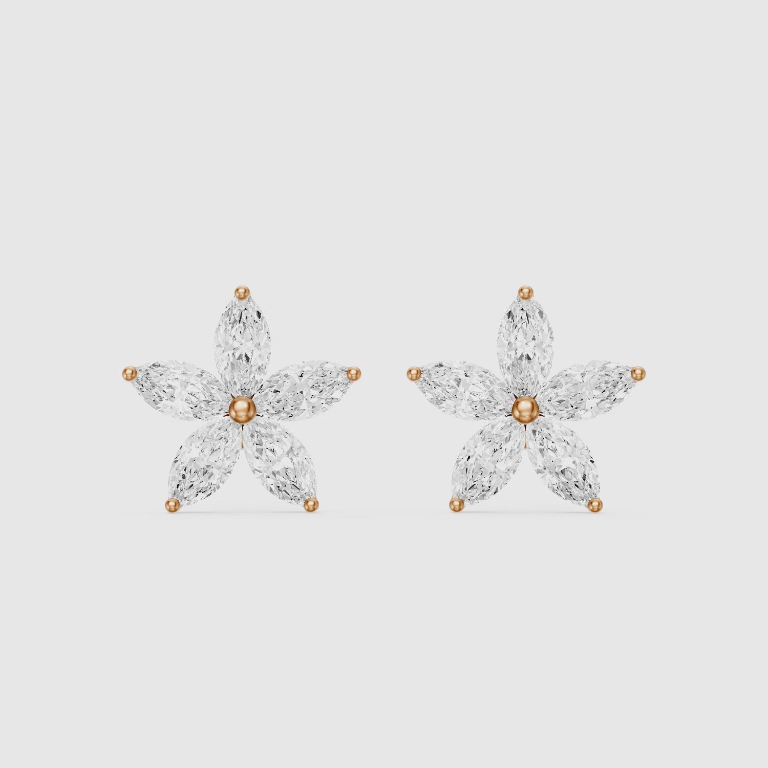 Load video: Ceridwen Marquise Cut Lab Grown Diamond Star Flower Stud Earrings