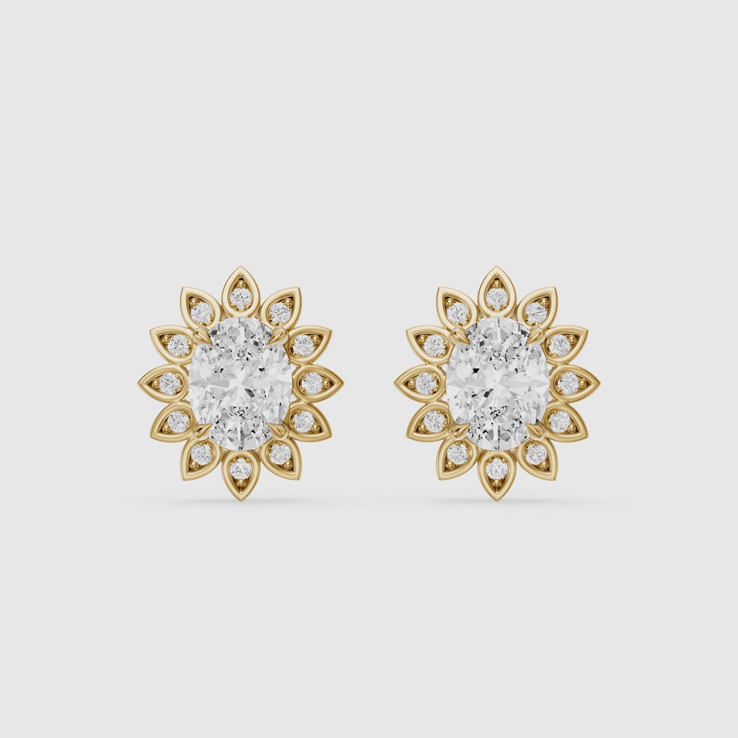 Load video: Zaira Oval Shape Lab Grown Diamond Vintage Halo Earrings
