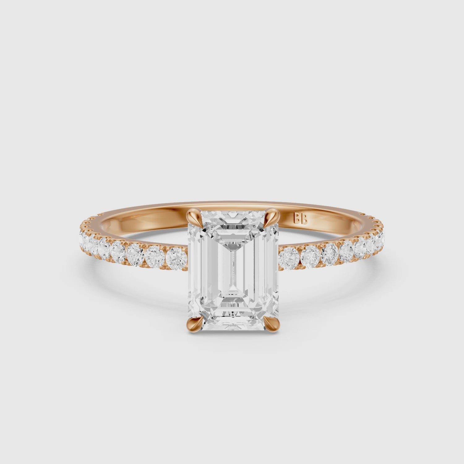 Load video: Kensie 4 Prong Emerald Cut Hidden Halo Pave Lab Grown Diamond Ring