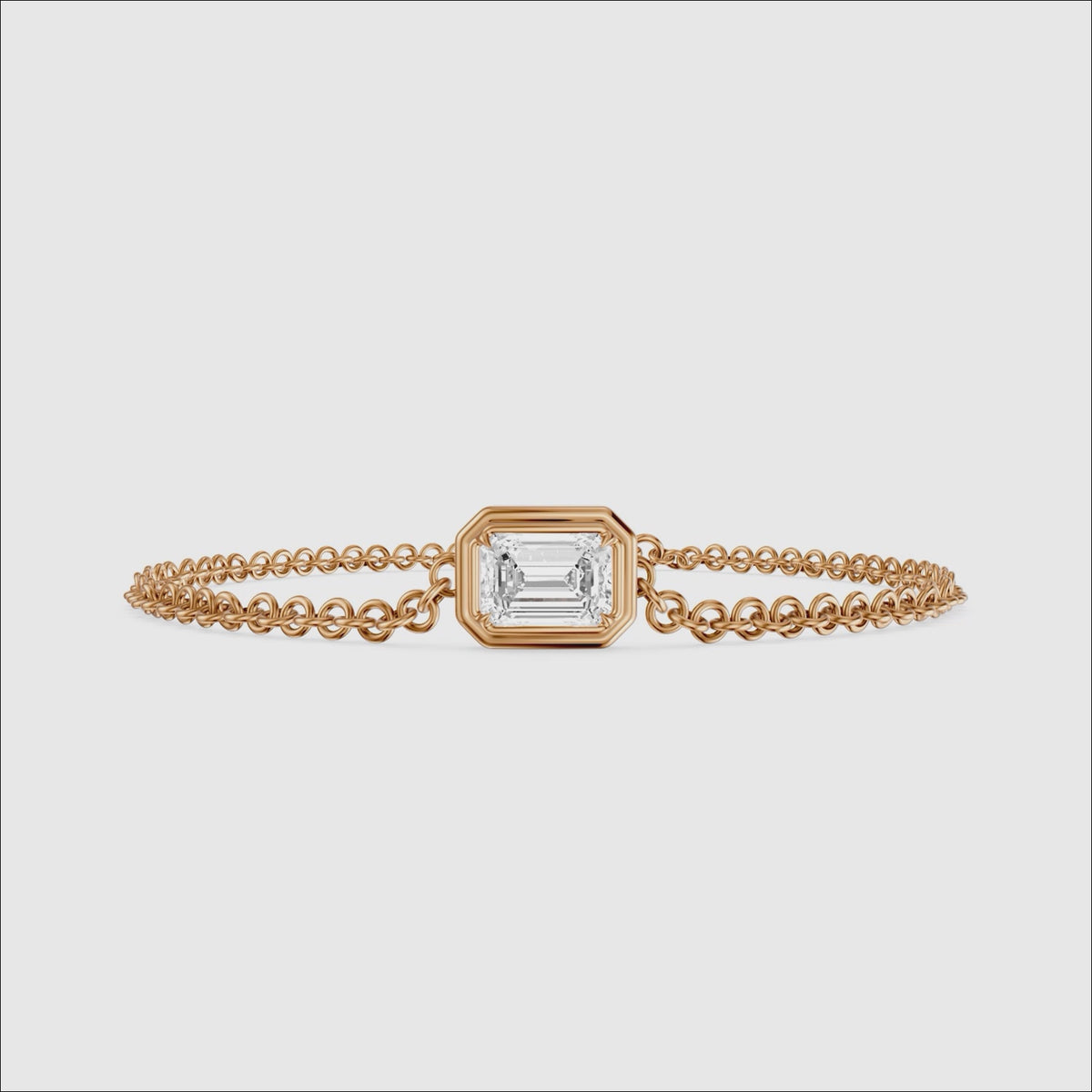 Load video: Keely East West Emerald Cut Lab Grown Diamond Single Stone Bezel Bracelet