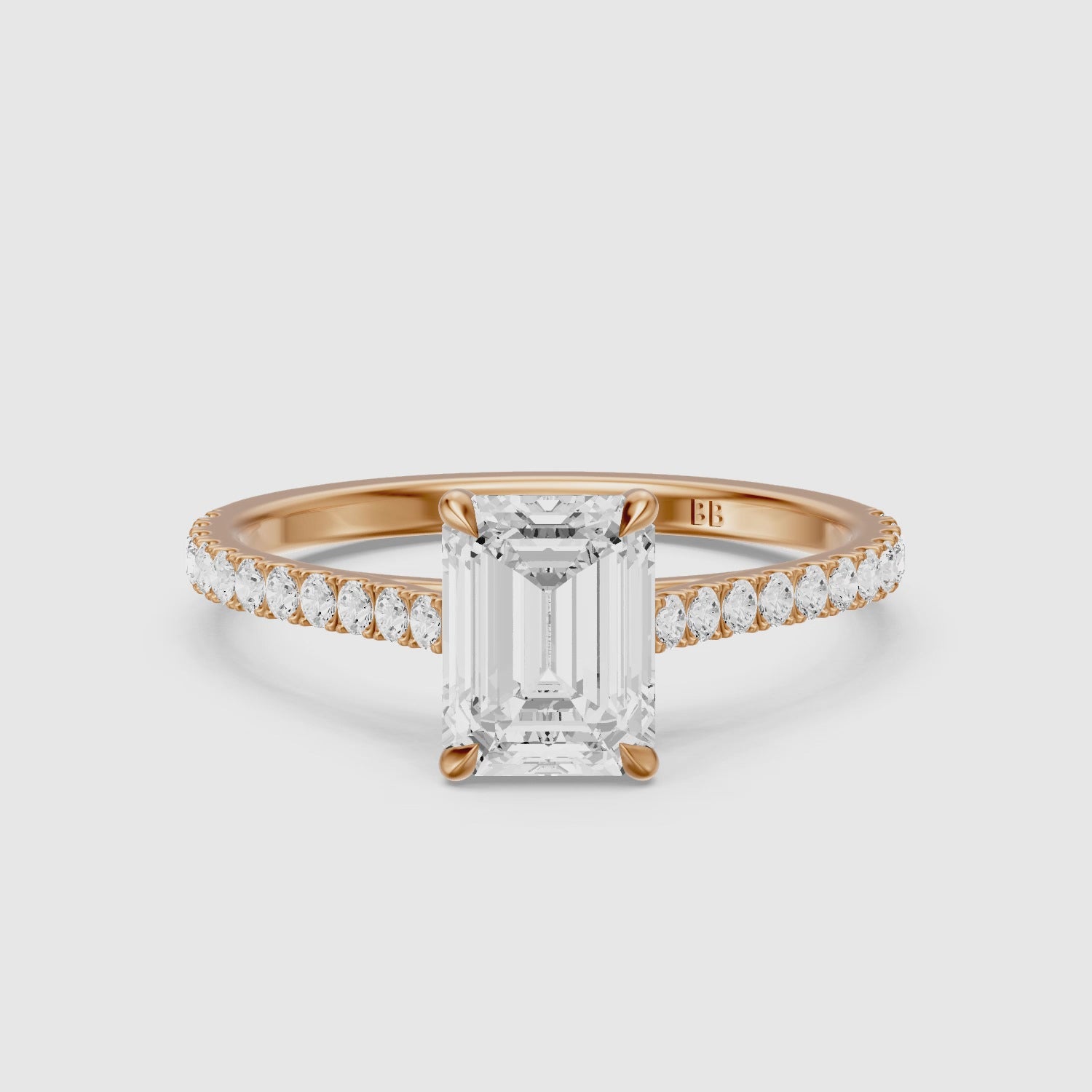Load video: Kendra Emerald Cut Side Stone Pave Lab Grown Engagement Ring