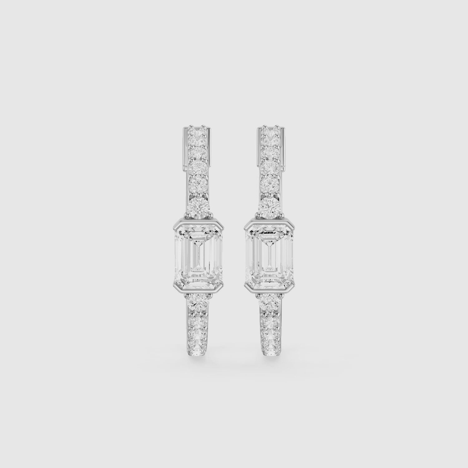 Load video: Pola Emerald Cut and Round Lab Grown Diamond Petite Hoop Earrings