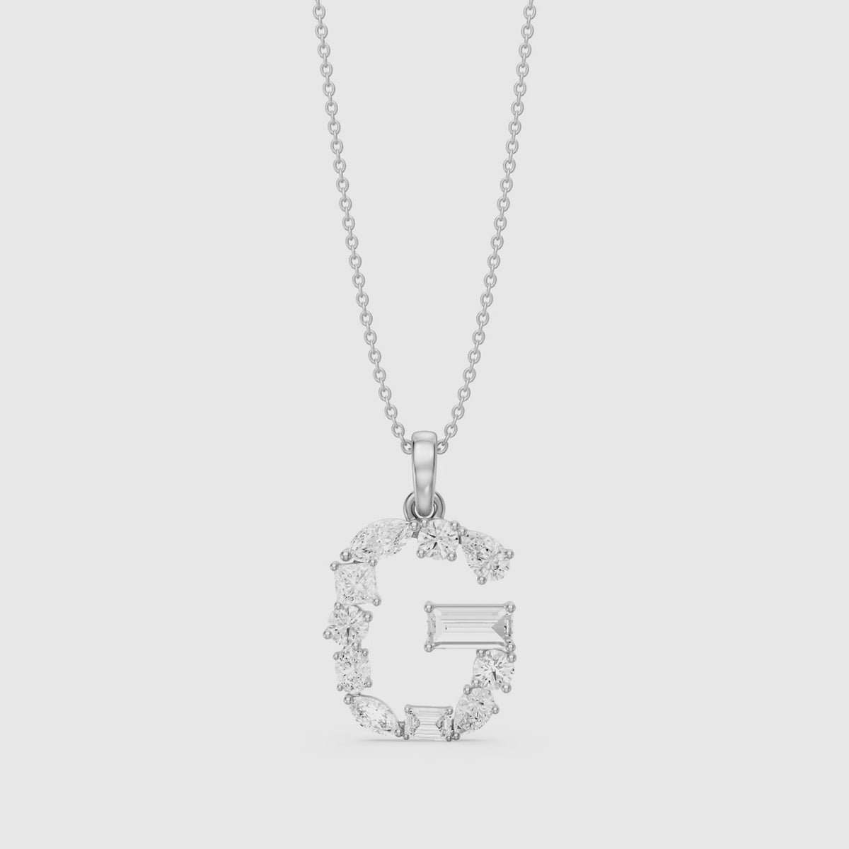 Load video: Lucinda Multi Shape Lab Grown Diamond Initial G Pendant