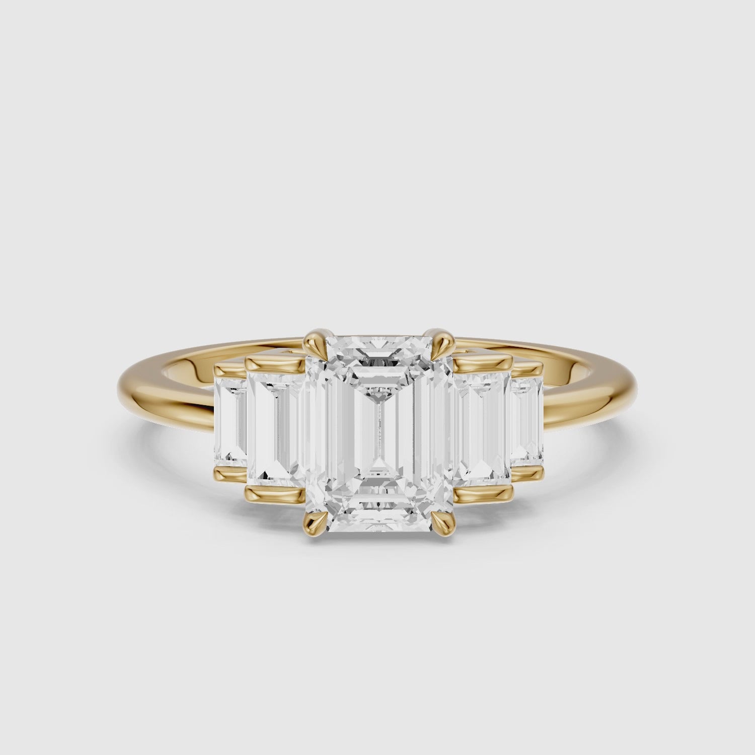 Load video: Kianna Five Stone Emerald Cut With Baguette Side Stone Lab Grown Diamond Ring