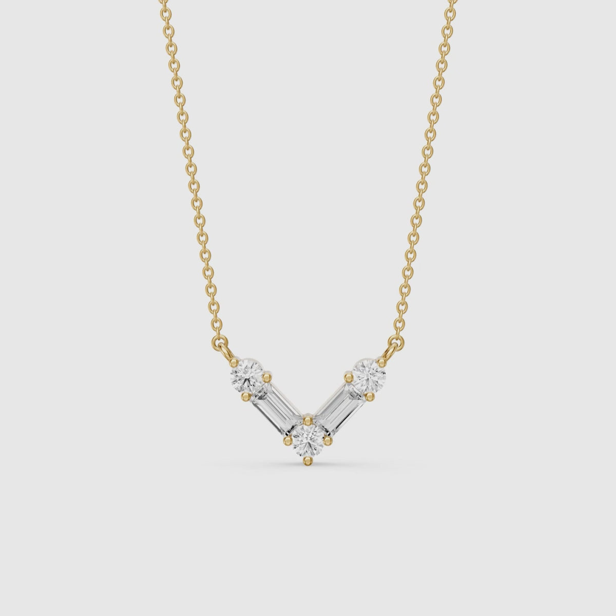 Load video: Marley Baguette and Round Lab Grown Diamond Chevron Pendant