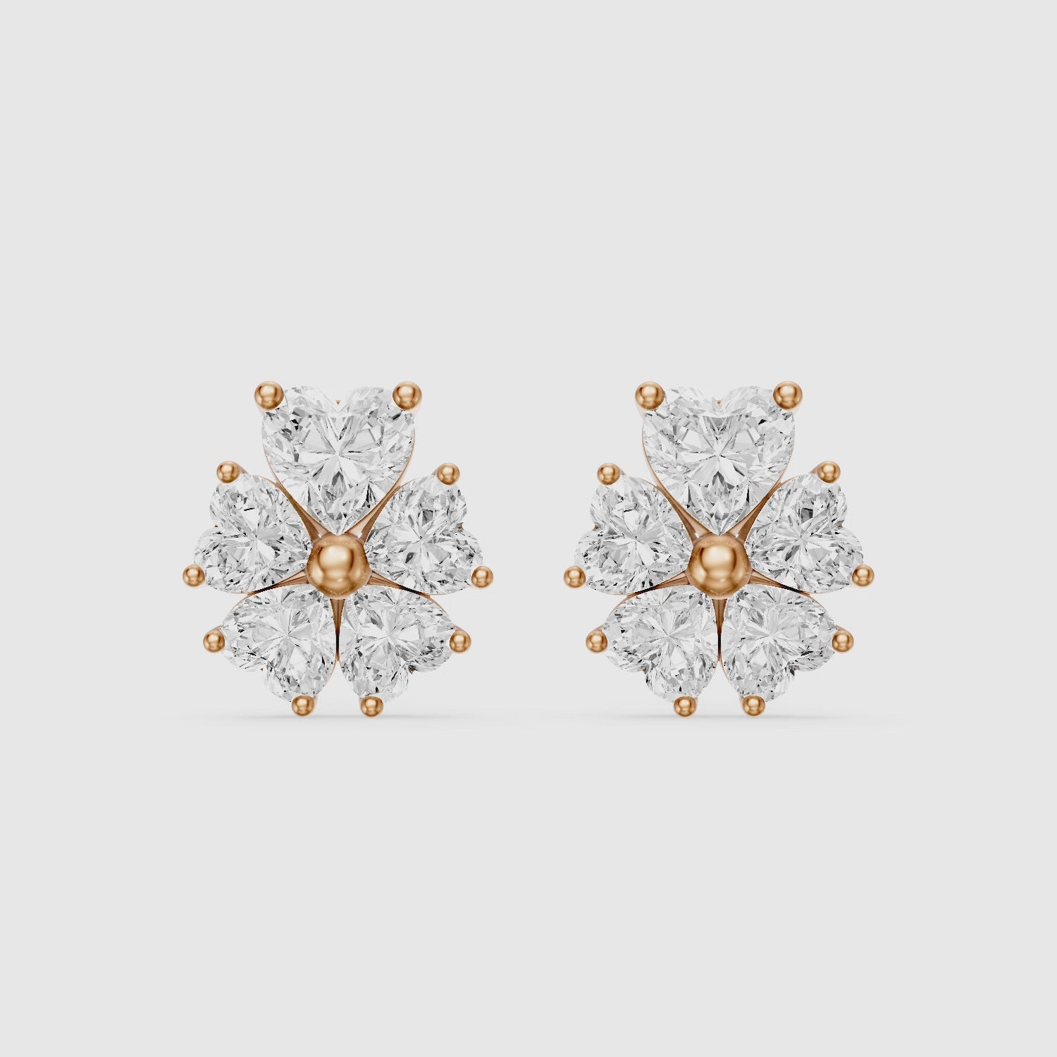 Load video: Ute Heart Cut Lab Grown Diamond Cluster Flower Stud Earrings