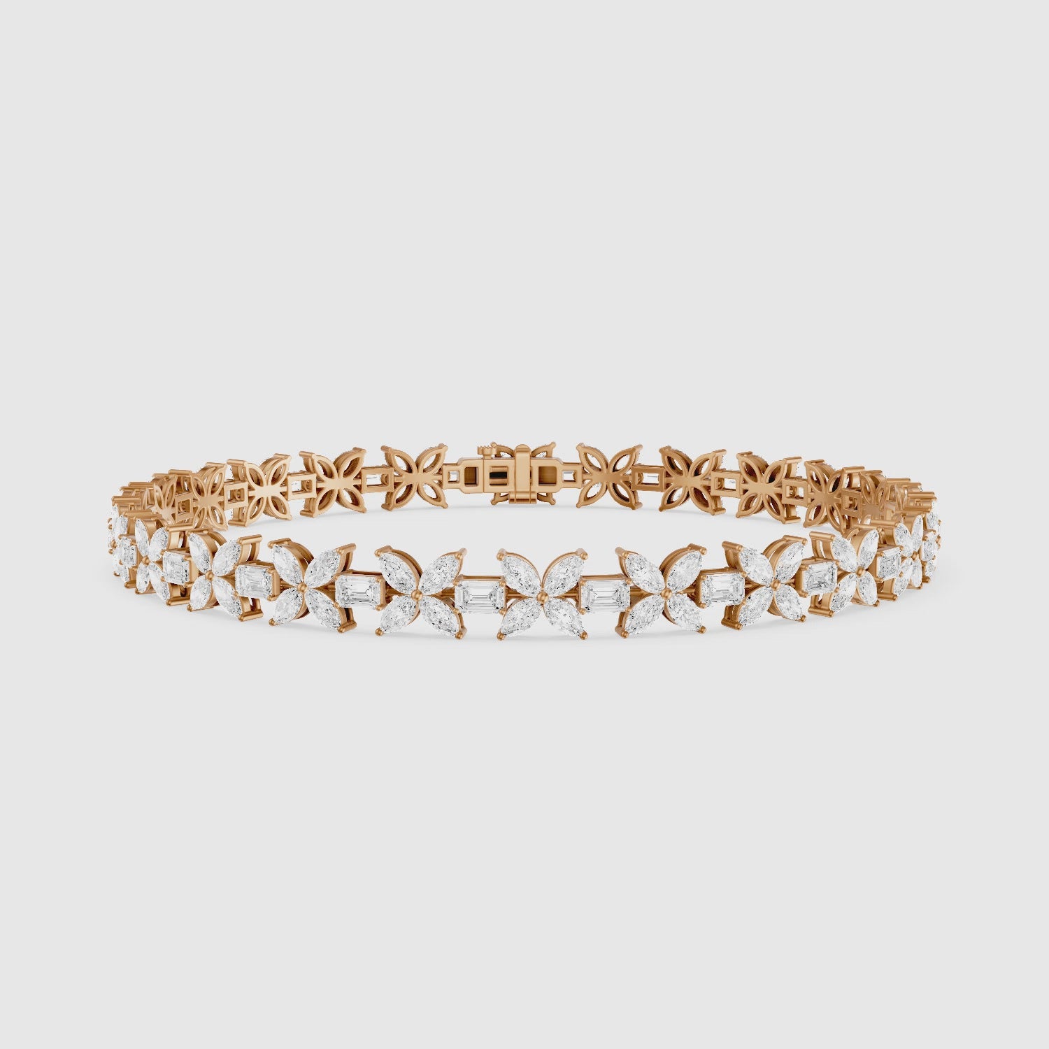 Load video: Fiorella Marquise Lab Grown Diamond Floral Bracelet with Emerald Cut Lab Diamonds