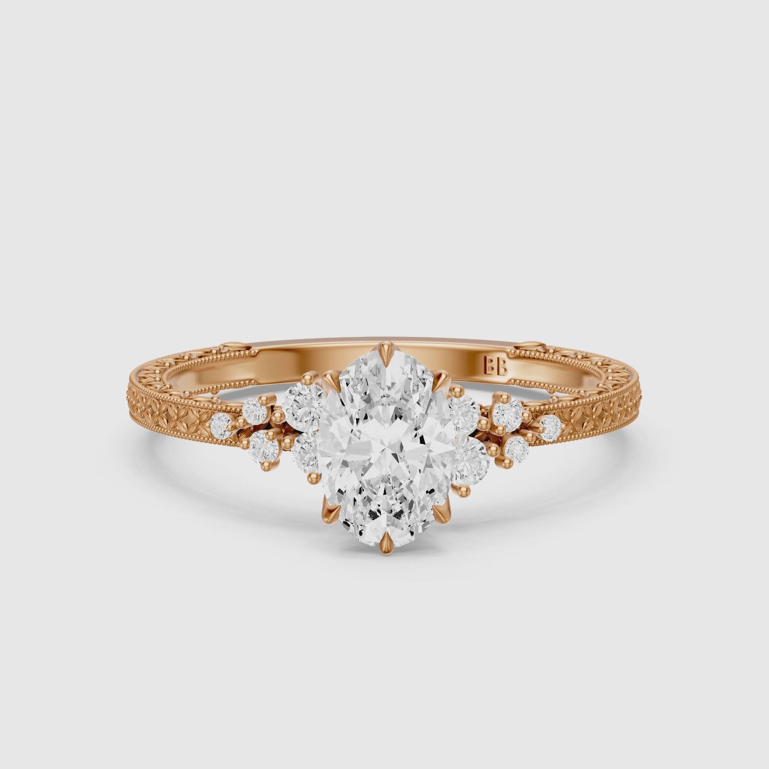 Load video: Marley Oval Lab Grown Diamond Vintage Ring with Milgrain Band