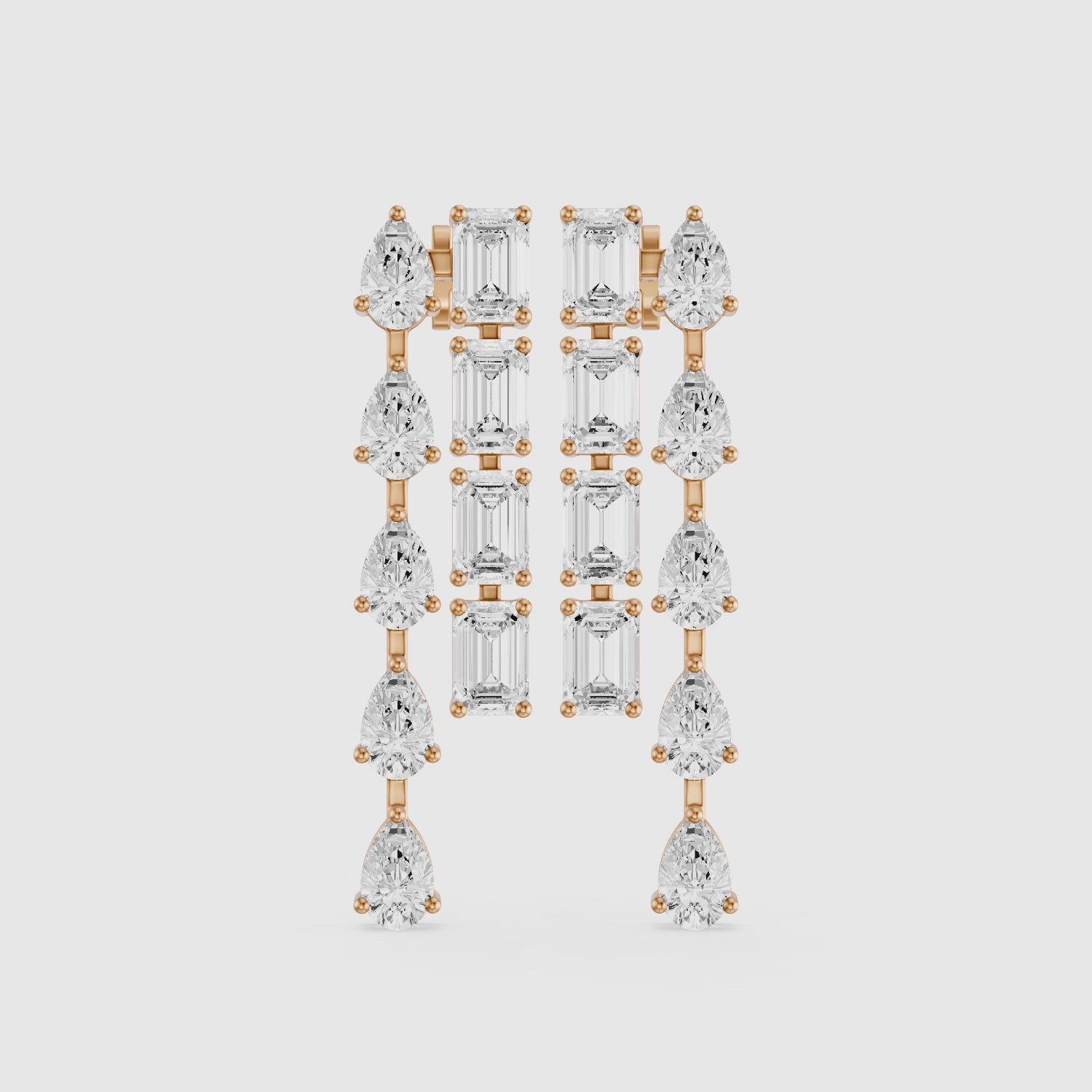 Load video: Delta Dual Linear Pear and Emerald Cut Lab Grown Diamond Dangle Earrings