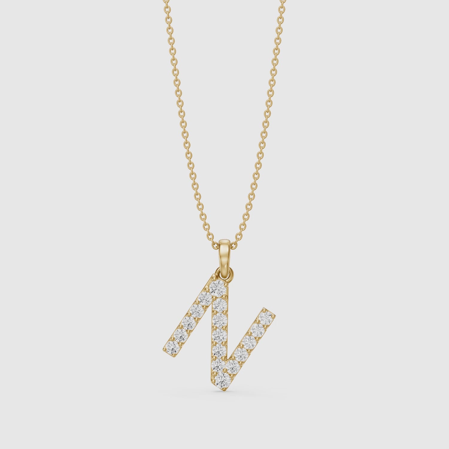 Load video: Daphne Lab Grown Diamond N Initial Pendant Necklace