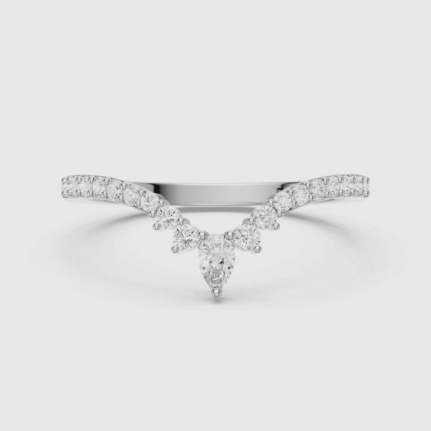 Load video: Sabrina Pear and Round Lab Grown Diamond Pavé Chevron Wedding Band