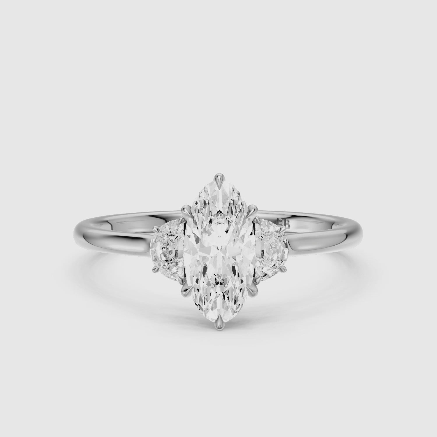 Load video: Emery Moval Hidden Halo Moissanite Diamond Ring with Half Moon Sides
