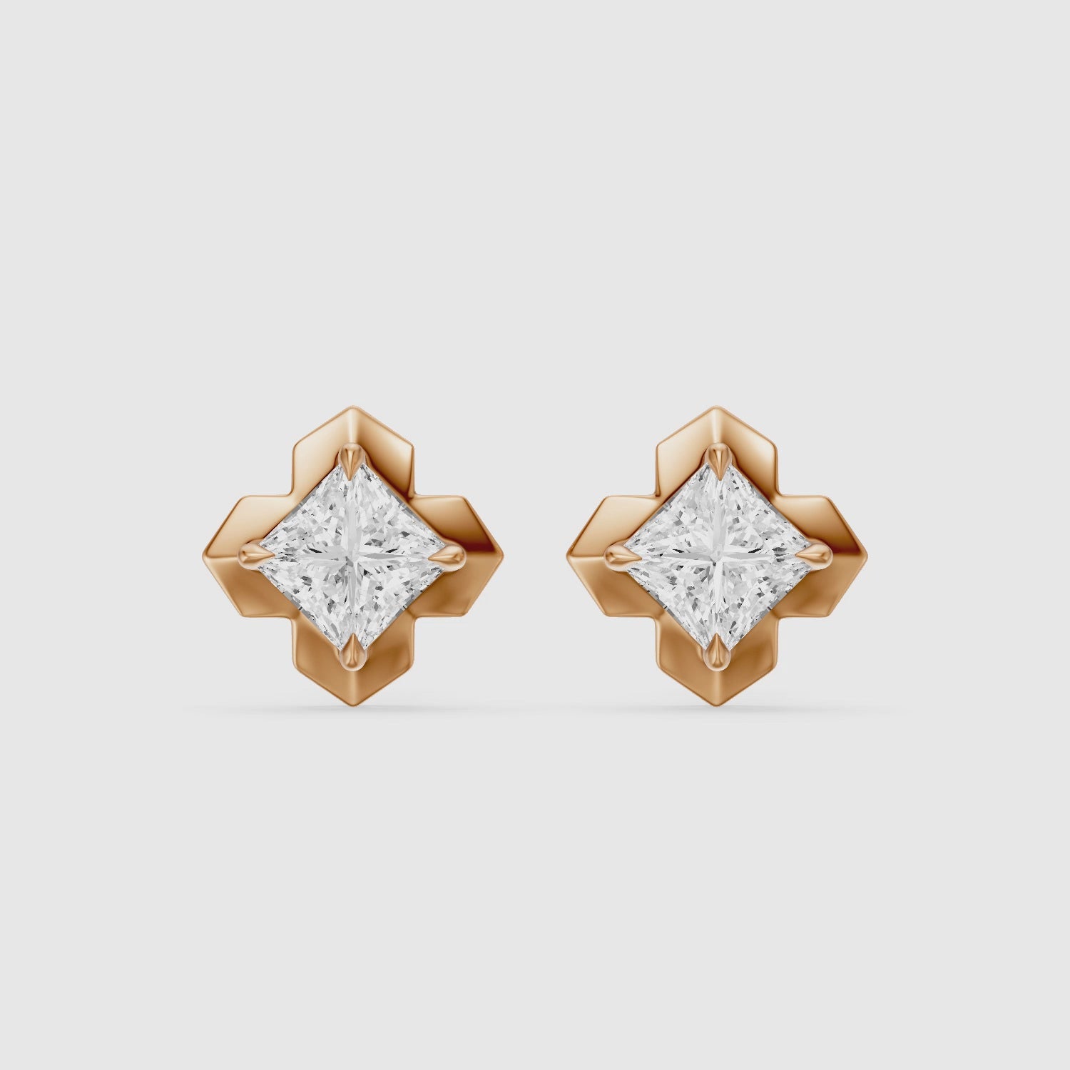 Load video: Yrina Princess Cut Lab Grown Diamond X-Prong Stud Earrings
