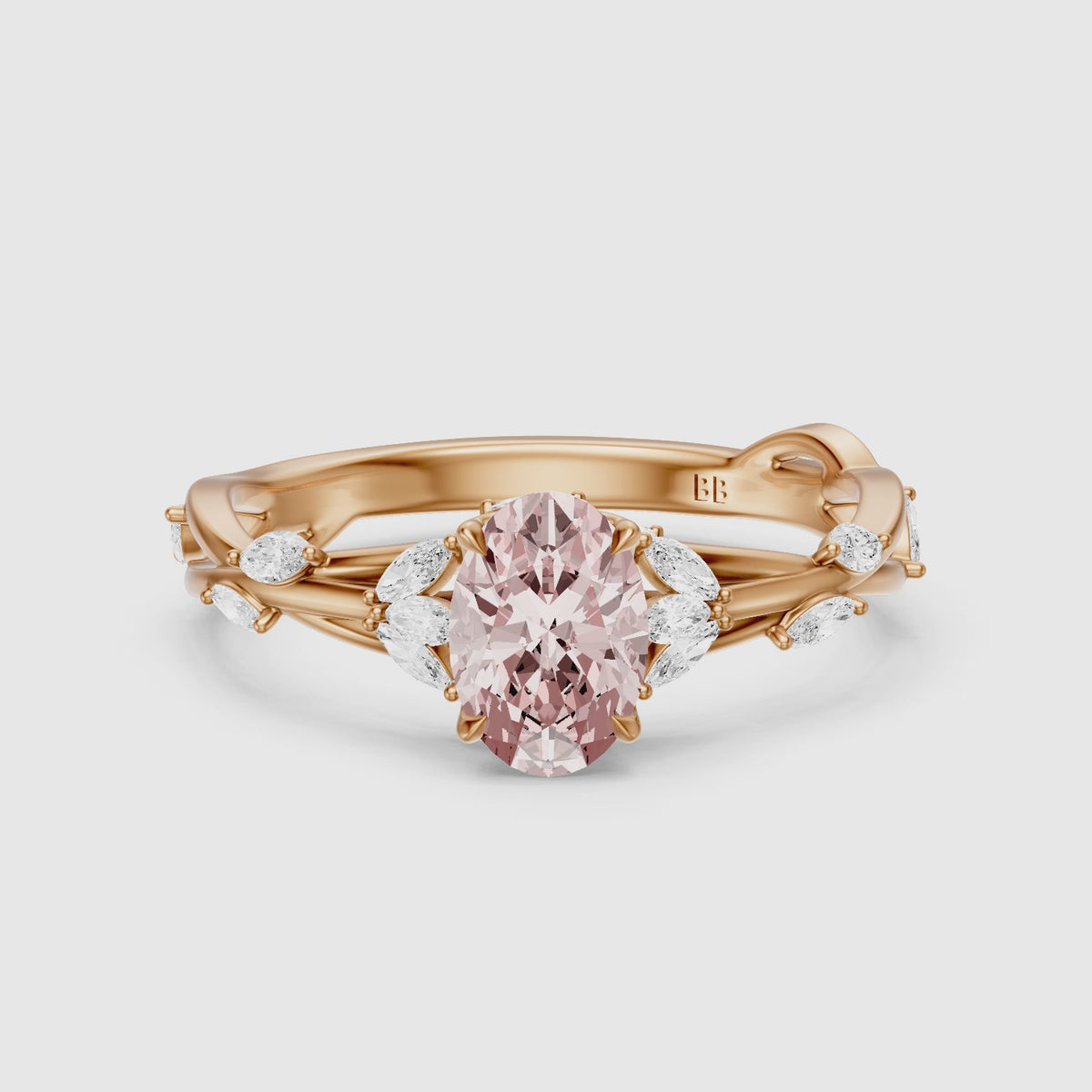 Load video: Brenna Oval Cut Secret Garden Pink Lab Grown Diamond Ring with Side Stones