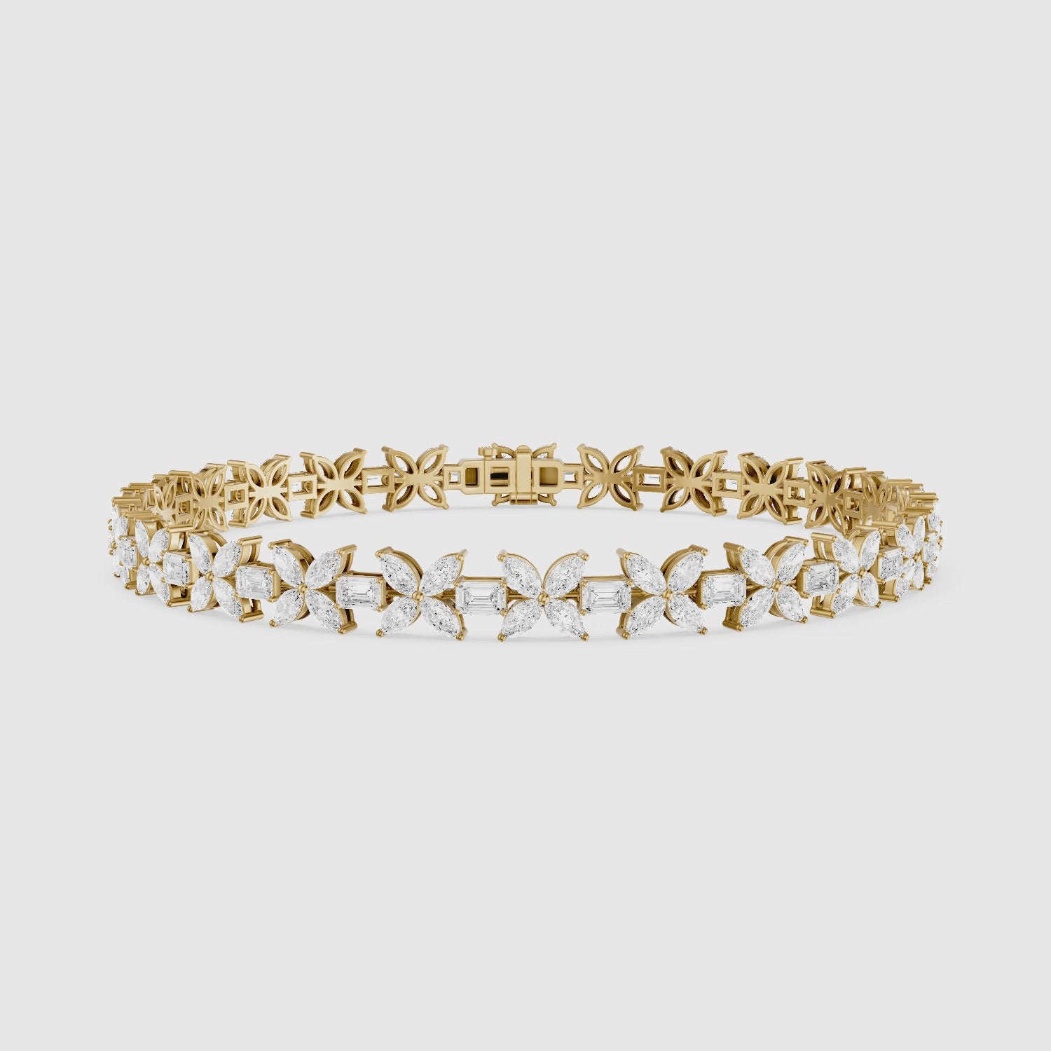 Load video: Fiorella Marquise Lab Grown Diamond Floral Bracelet with Emerald Cut Lab Diamonds