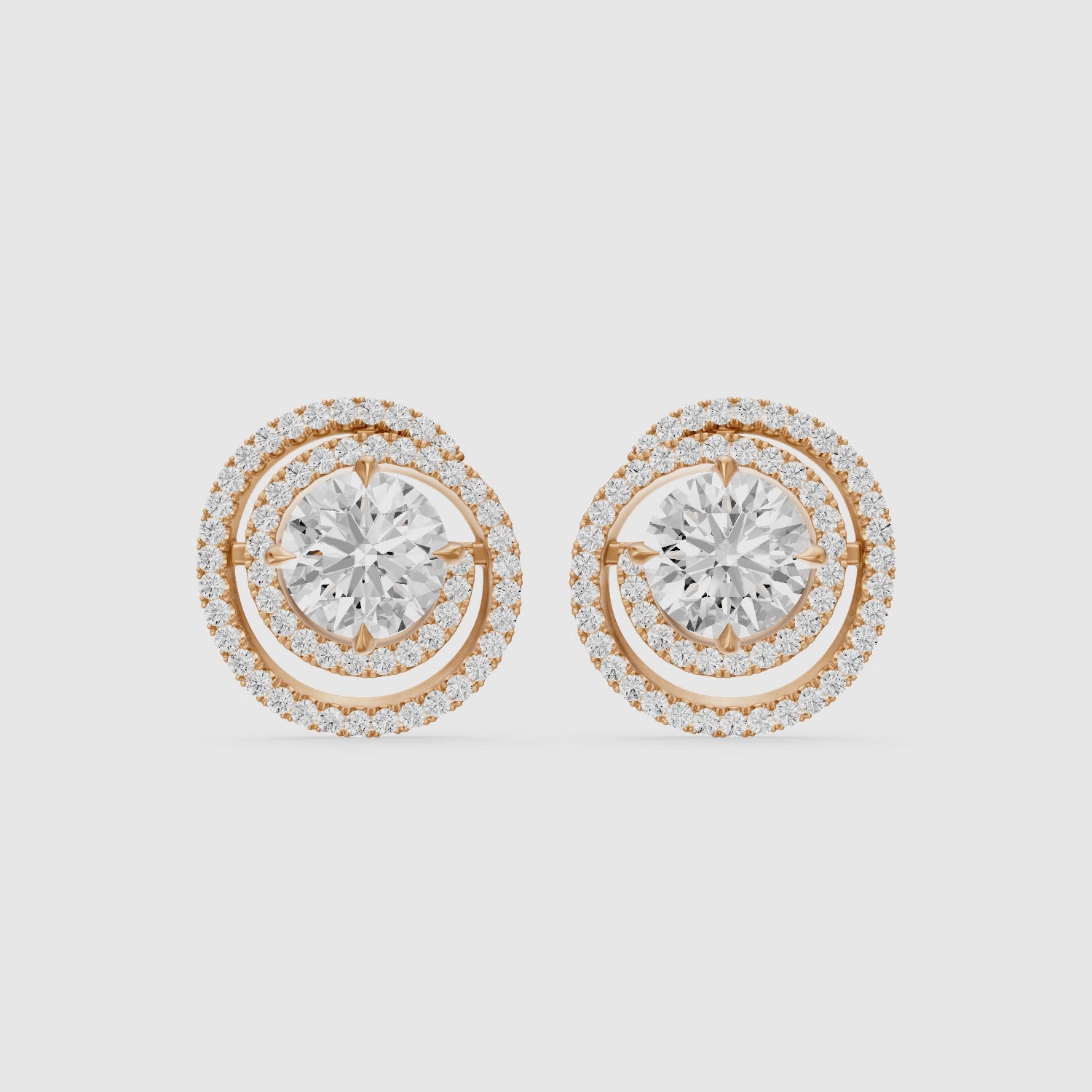 Load video: Orietta Round Lab Grown Diamond Spiral Pave Halo Earrings