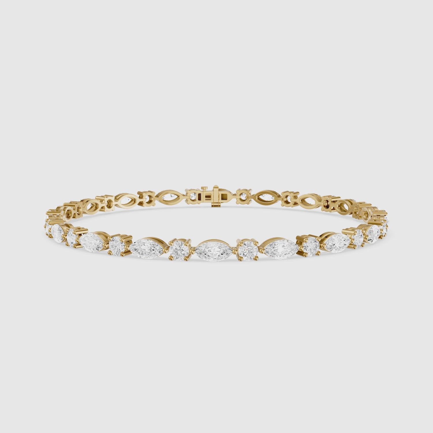 Load video: Oscar Marquise Cut and Round Cut Lab Grown Diamond Tennis Bracelet