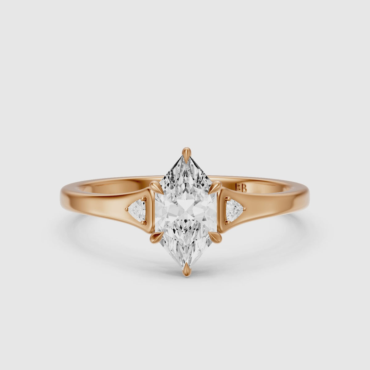 Load video: Zelia Dutch Marquise Moissanite Diamond Ring with Trillion Side Stones
