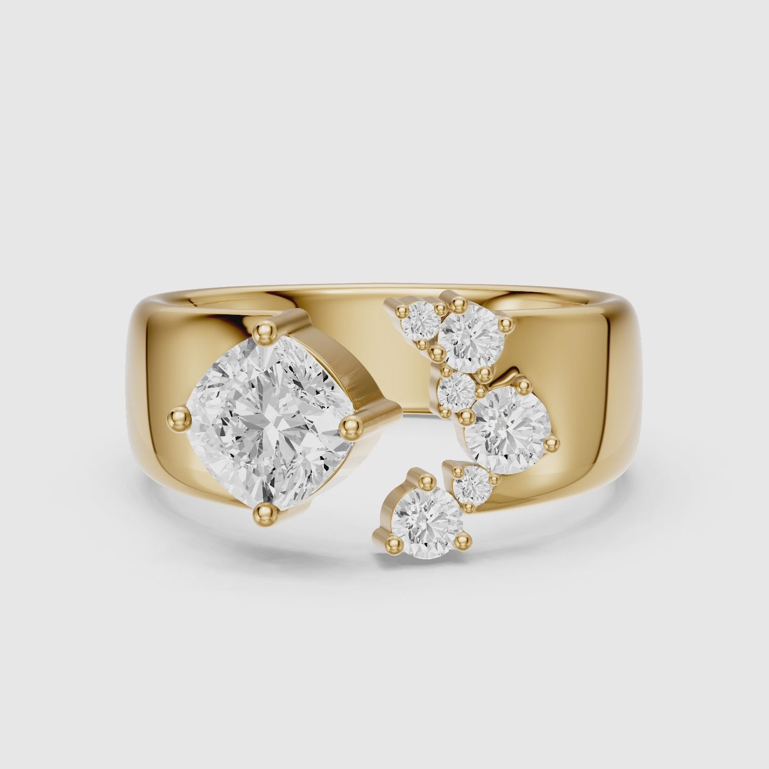Load video: Ayla Cushion and Round Lab Grown Diamond Open Cigar Band
