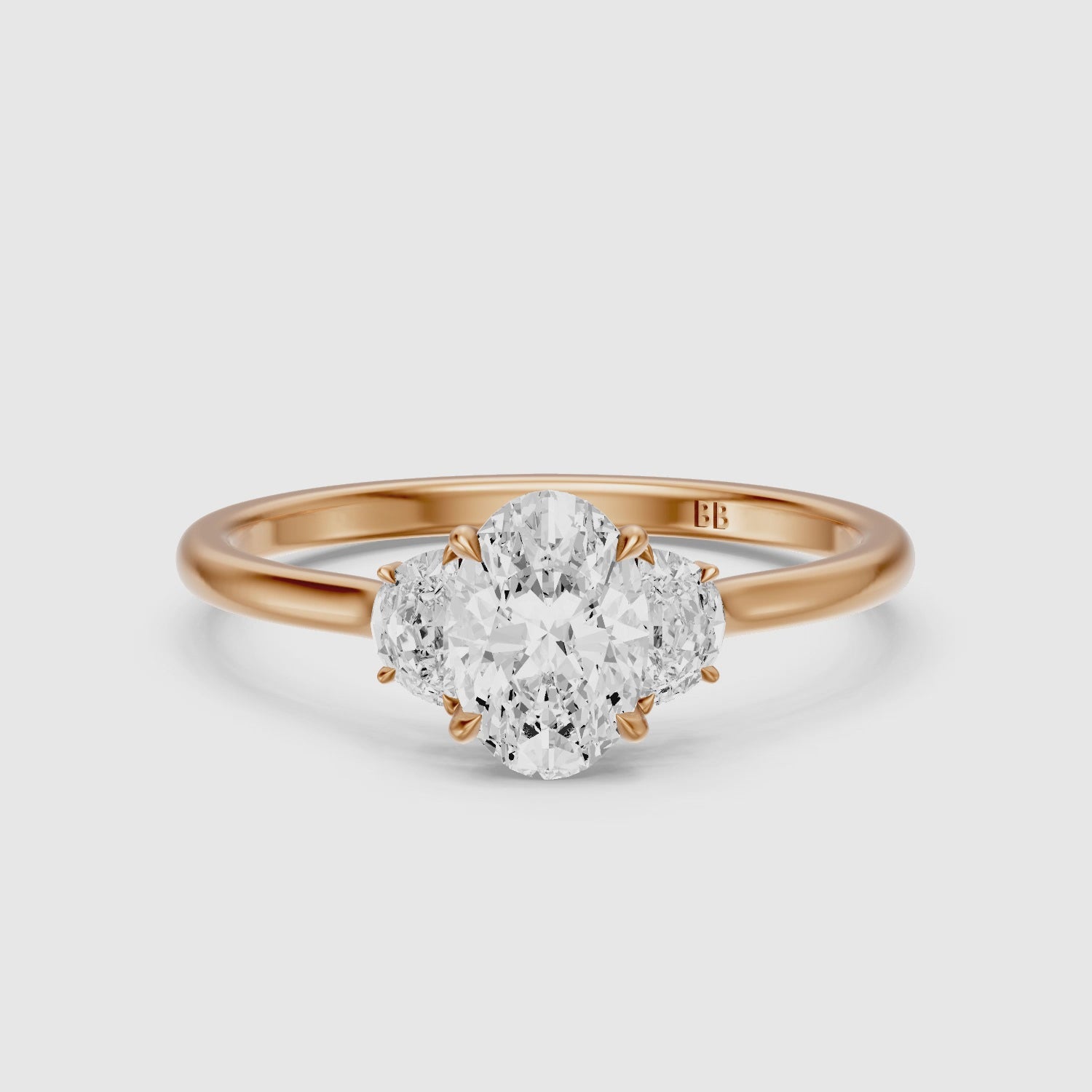 Load video: Aitana Oval Lab Diamond Ring with Half Moon Side Stones and Hidden Halo