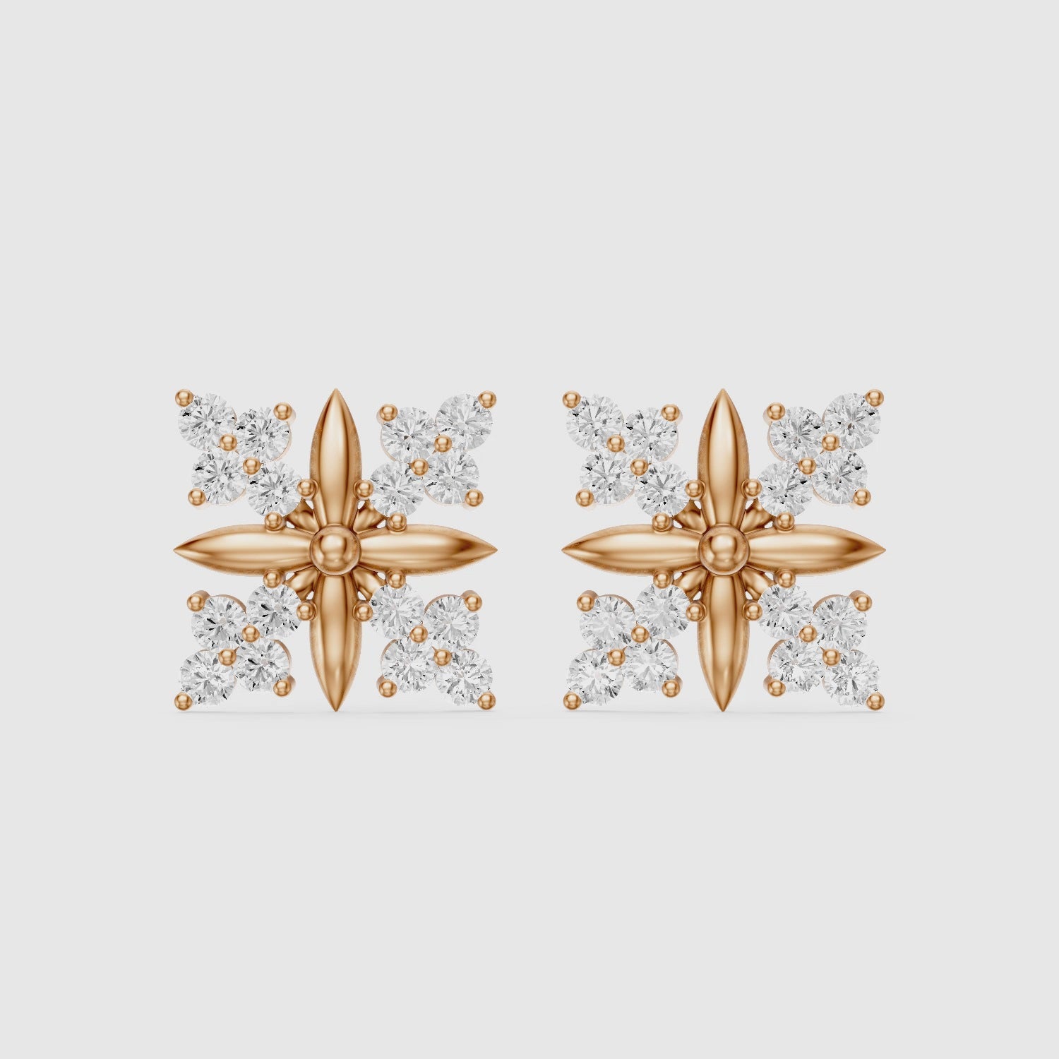 Load video: Zenia Round Lab Grown Diamond Floral Cluster Stud Earrings