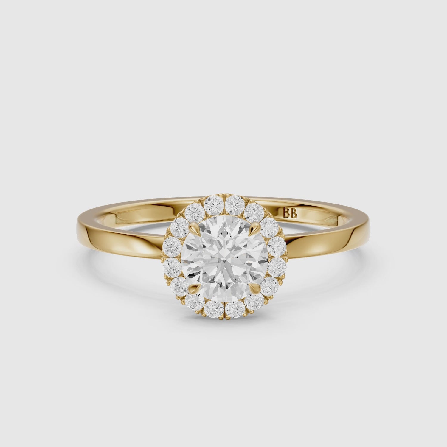 Load video: Aubrih Round Cut Halo Moissanite Diamond Engagement Ring
