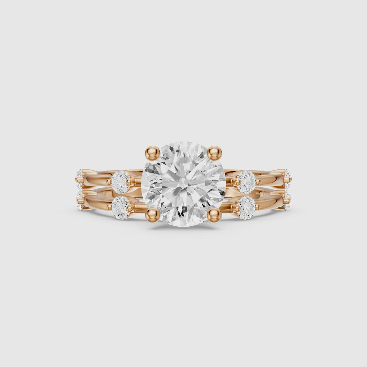 Load video: Ivone Round Lab Grown Diamond Station Accent Bridal Set