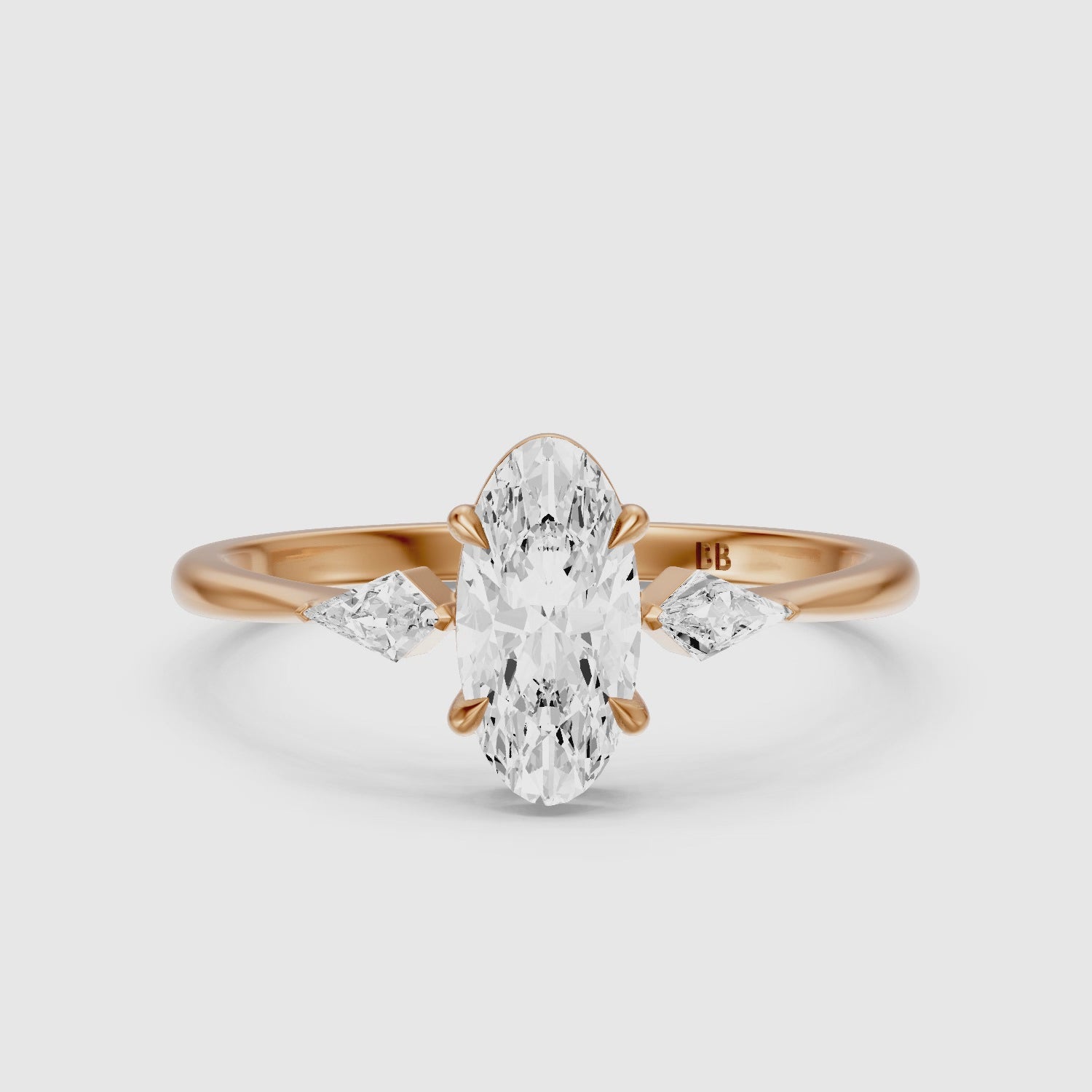 Load video: Elin Moval Cut Moissanite Diamond Engagement Ring with Kite Side Stones