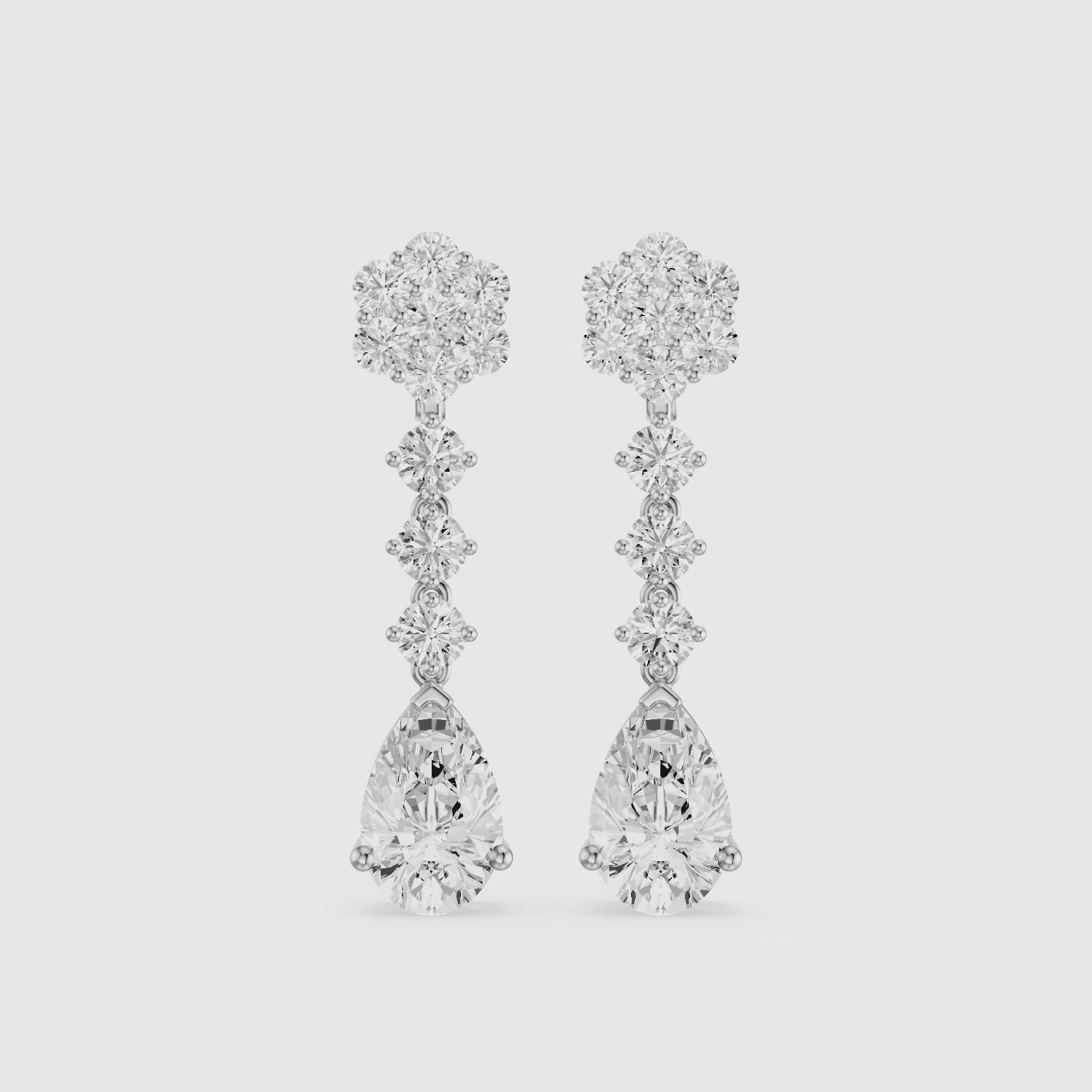 Load video: Whitney Pear and Round Lab Grown Diamond Flower Cluster Drop Earrings