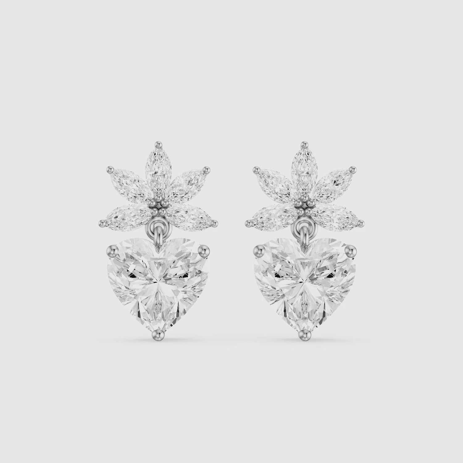 Load video: Reverie Marquise Floral Cluster and Heart Lab Grown Diamond Drop Earrings