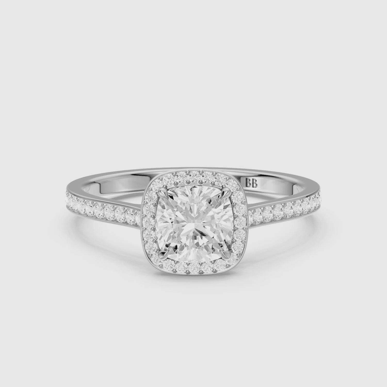 Load video: Kenzie Cushion Cut Halo Channel Set Lab Grown Diamond Ring