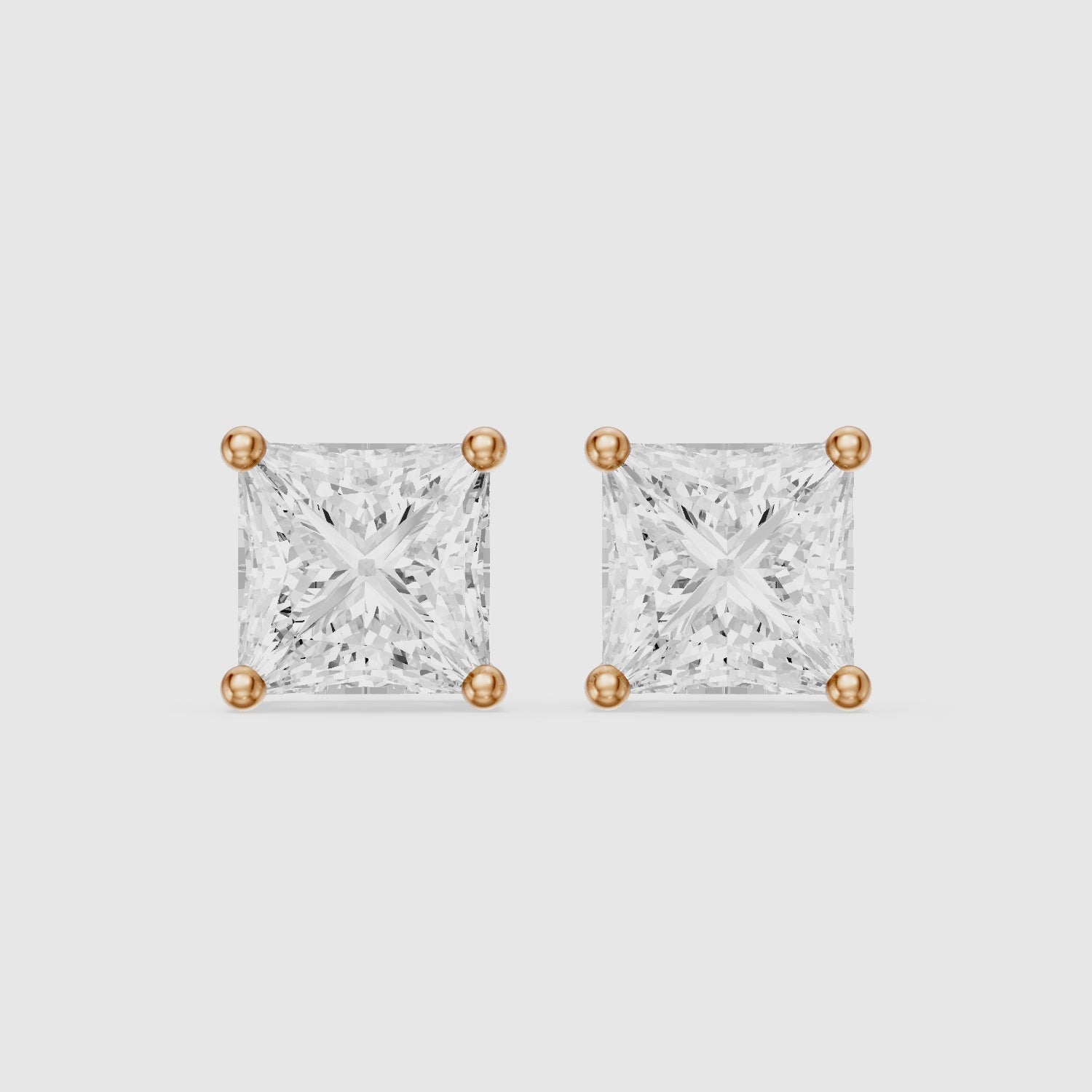 Load video: Leonora Princess Cut Lab Grown Diamond Solitaire Stud Earrings