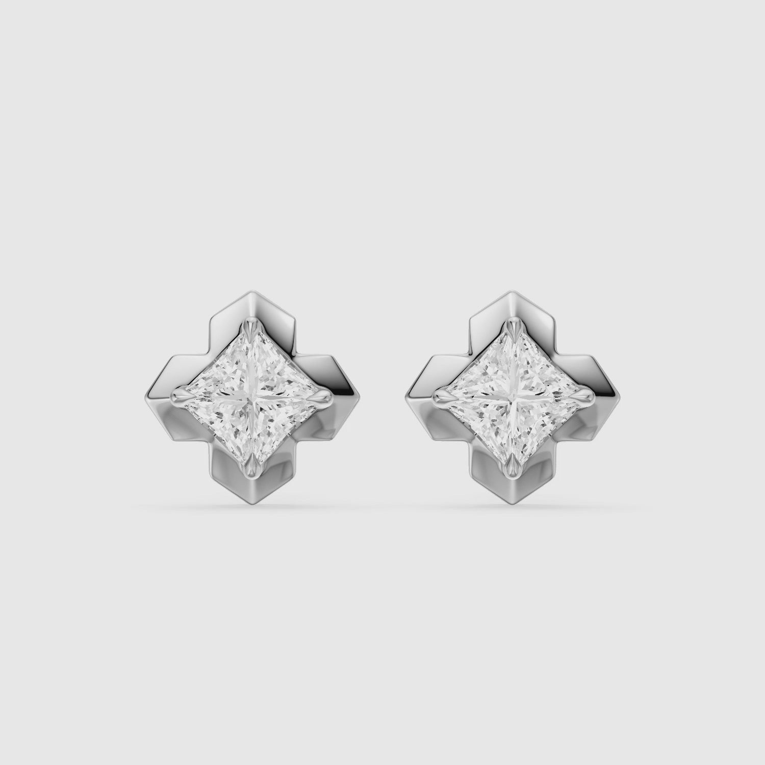 Load video: Yrina Princess Cut Lab Grown Diamond X-Prong Stud Earrings