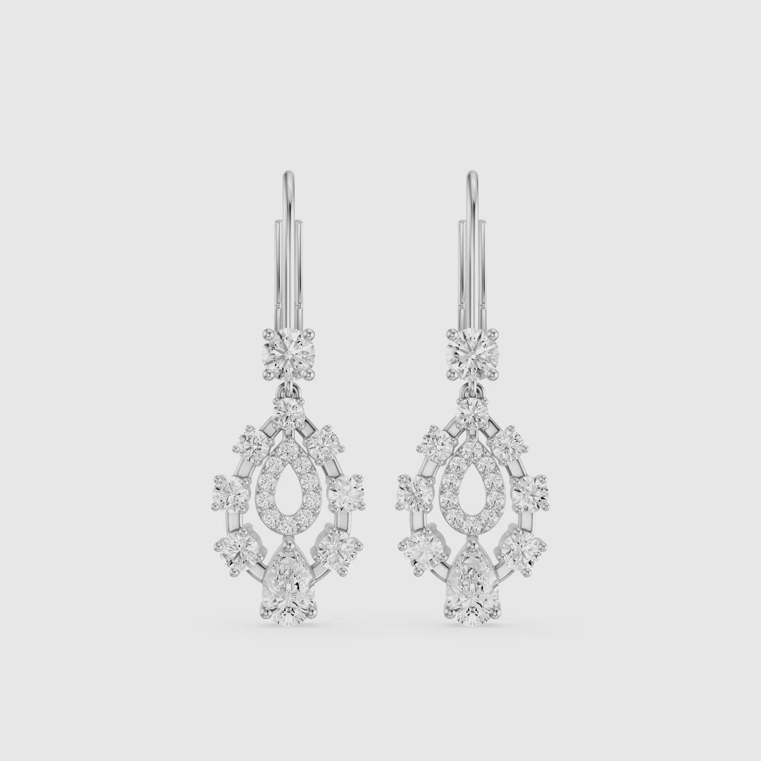 Load video: Heather Pear and Round Lab Grown Diamond Cluster Drop Earrings