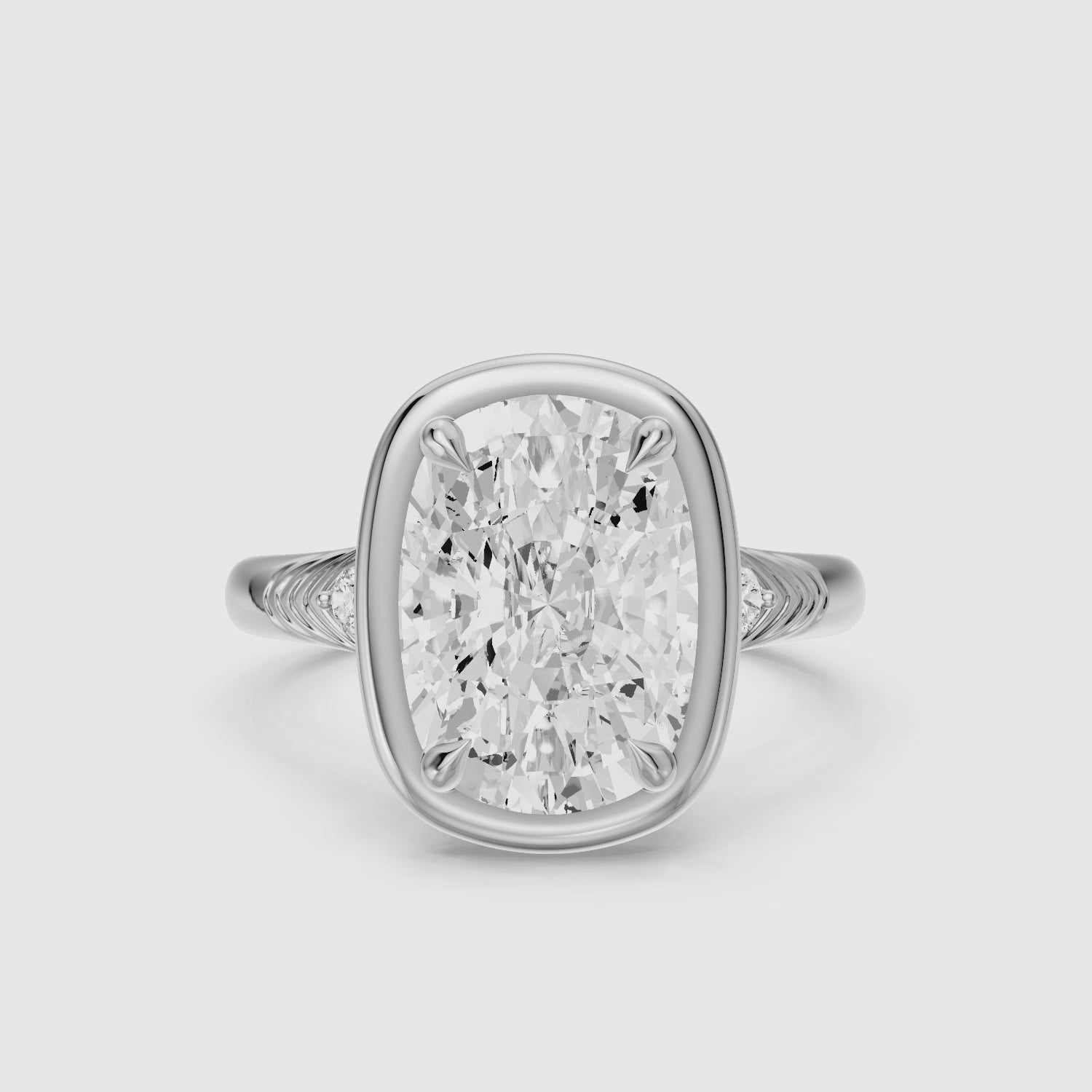 Load video: Emersyn Vintage Inspired Elongated Cushion Cut Bezel Prong Set Lab Grown Diamond Ring