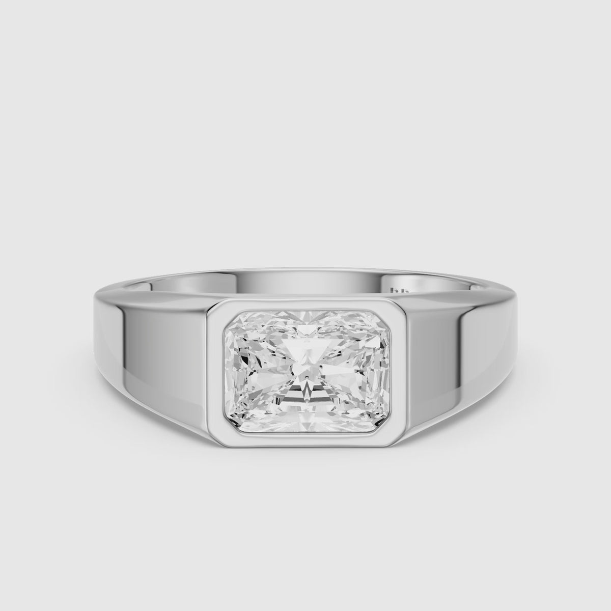 Load video: Sela Radiant Cut Bezel Set Lab Grown Diamond Signet Ring