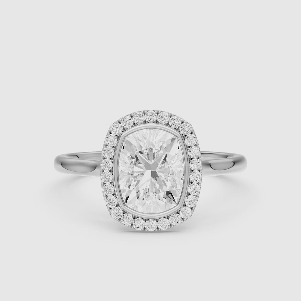 Load video: Millie Elongated Cushion Cut Lab Grown Diamond Halo Engagement Ring
