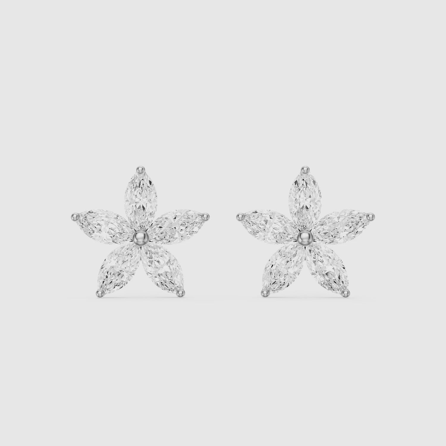 Load video: Ceridwen Marquise Cut Lab Grown Diamond Star Flower Stud Earrings