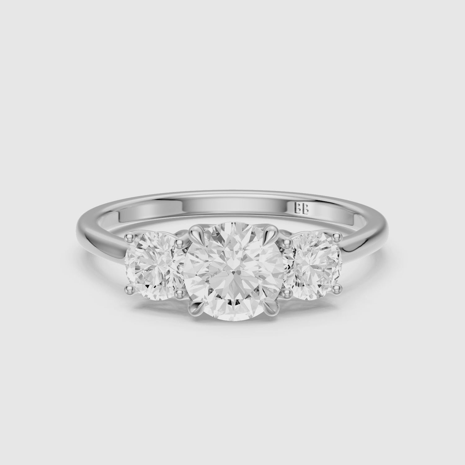 Load video: Vanessa Three Stone Round Cut Lab Grown Diamond Ring